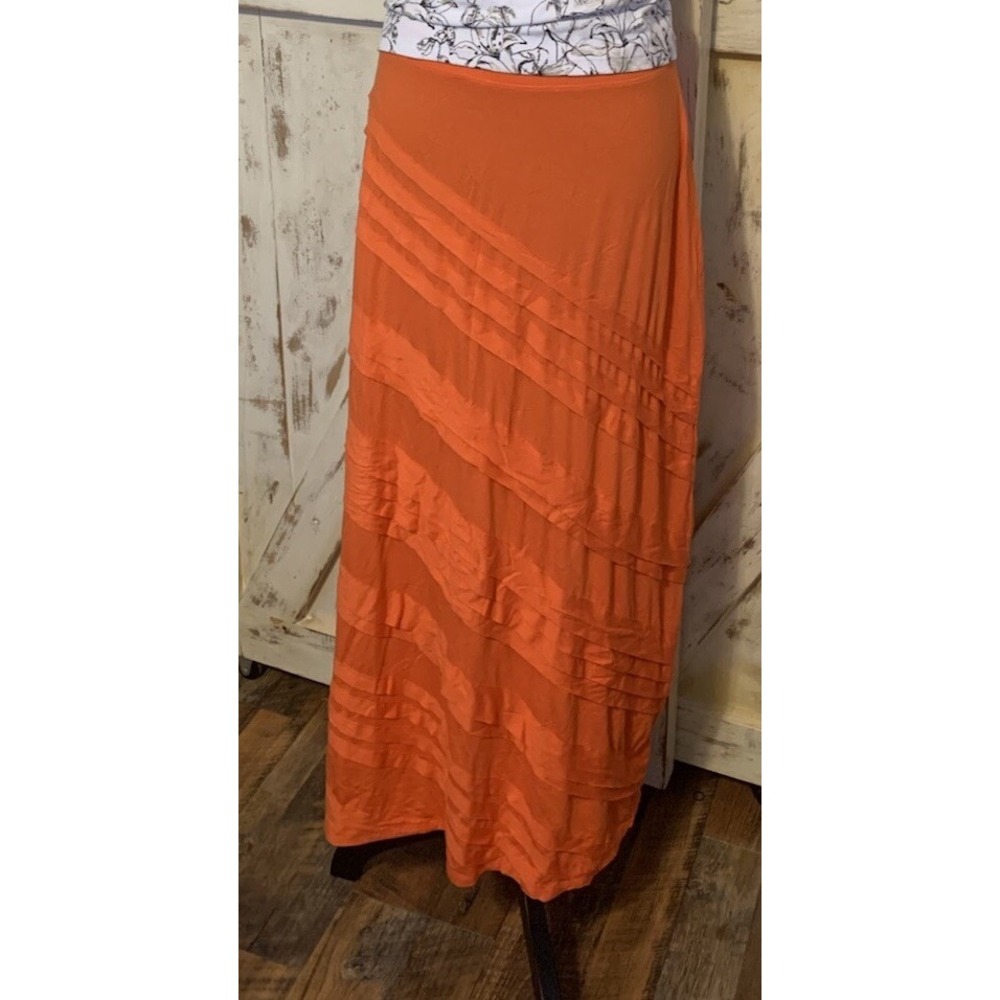 JM Collection Long Skirt Orange Pull On Ruffle tiered Size Petite M New